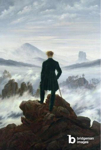 Das Gemälde der Wanderer über dem Nebelmeer von Caspar David Friedrich