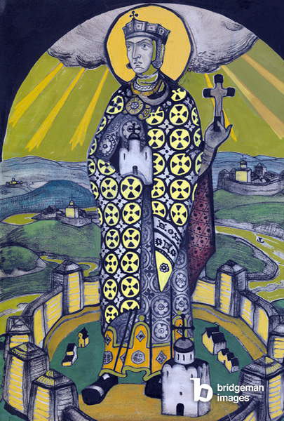 Heilige Olga, Prinzessin von Kiew, Collage und Tempera auf Papier von Nicolas Roerich