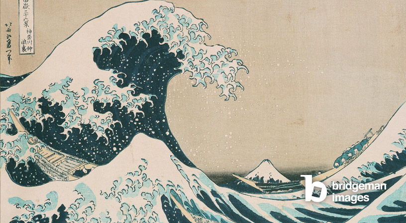Unter der Welle von Kanagawa", oder "Die große Welle" aus der Serie "36 Ansichten des Berges Fuji" von Katsushika Hokusai