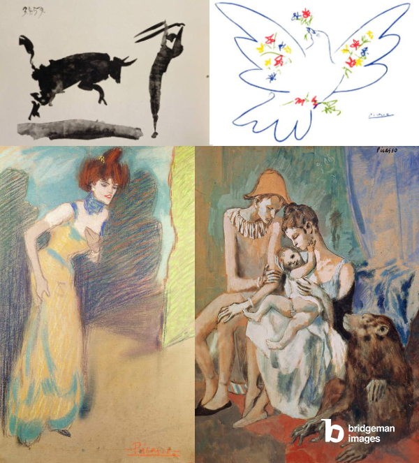 Montage von Bildern von Pablo Picassos Arbeiten auf Papier