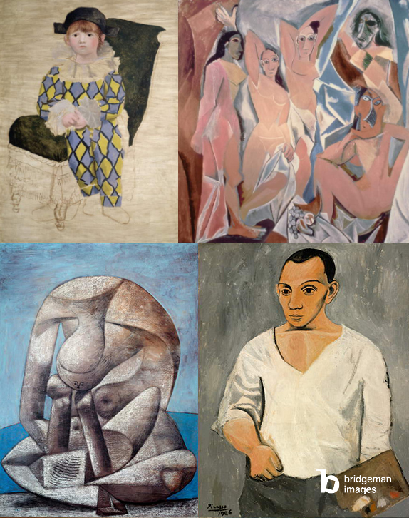 Montage von Bildern von Pablo Picassos Arbeiten auf Leinwand