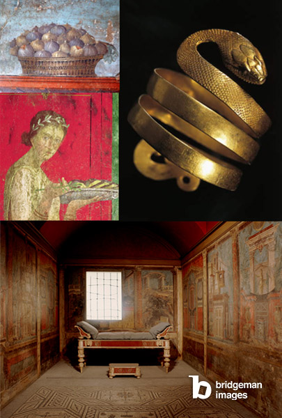 Montage von Bildern aus dem antiken Pompeji und Fotos aus dem Alltagsleben