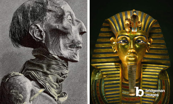 Lithographie einer Fotografie: Kopf der Mumie von Ramses II
