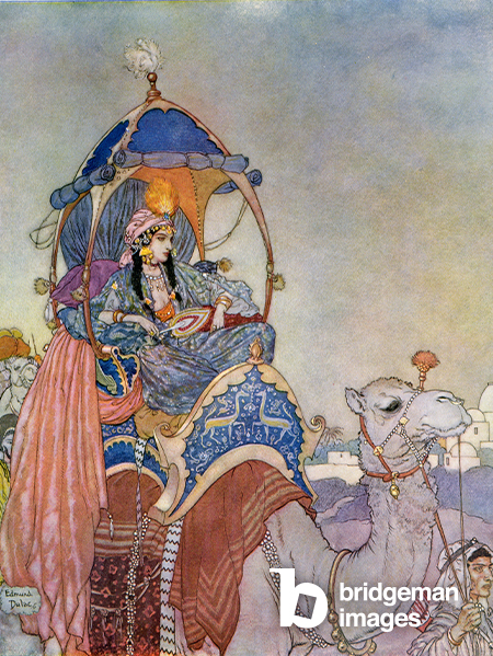 Eine Prinzessin reitet auf einem Kamel, Werk von Edmund Dulac