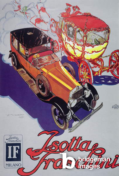 Werbeplakat für Autos von Isotta Faschini, 1925, Farblitho von Luciano Achille Mauzan 