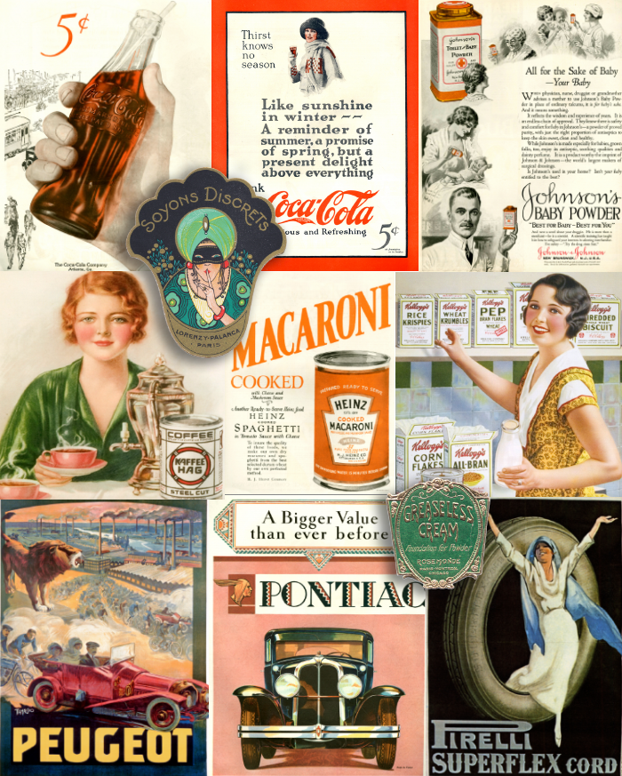 1920 Bilder und Fotografien der Poster, Label und Werbung der 1920er