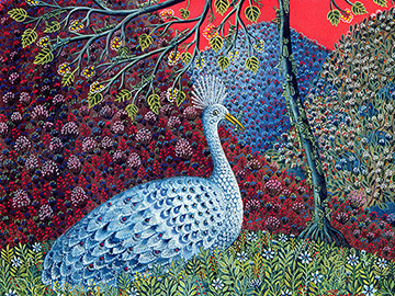 Peacock with Locusts, 1989, Tamas Galambos / Private Collection / Bridgeman Images