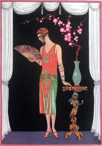 CHT183163 Georges Barbier, Worth evening dress, fashion plate from Gazette du Bon Ton, 1925 (litho) 
