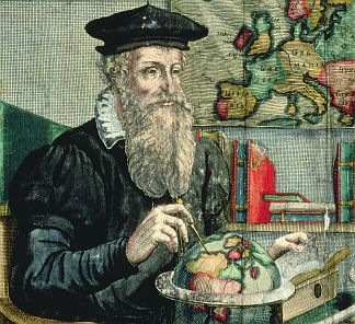 BL10457 Double portrait of Gerard Mercator (1512-94) and Jodocus Hondius (1563-1612) engraved for inclusion in the Mercator and Hondius series of atlases, 1619 (engraving) by Flemish School, (17th century)
