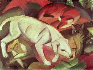 INF142151  Franz Marc (1880-1916) A Dog, a Fox, and a Cat (oil on canvas) by