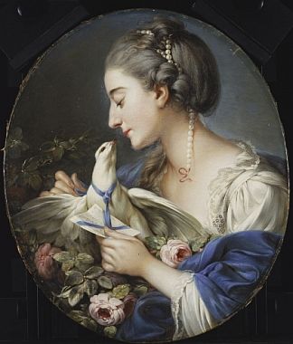 PHL434561 Johann Christian on Mannlich zugeschrieben (1741-1822), Woman Fastening a Letter to the Neck of a Pigeon, c.1760 (oil on canvas)