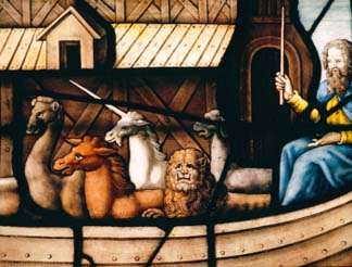 Detail of a window glass depicting Noah's Arch, early 17th century/ St. Etienne du Mont, Paris, France / © Clement Guillaume