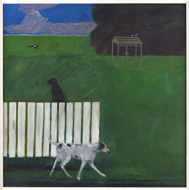 Dogs and magpies in a garden, 1974 / Private Collection / Browse and Darby, London / Bridgeman Images