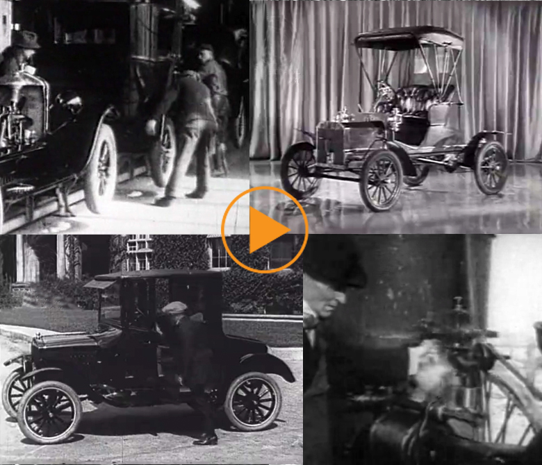 Henry Ford and his Ford Model-T in 1908 - the first affordable car / Bridgeman Footage