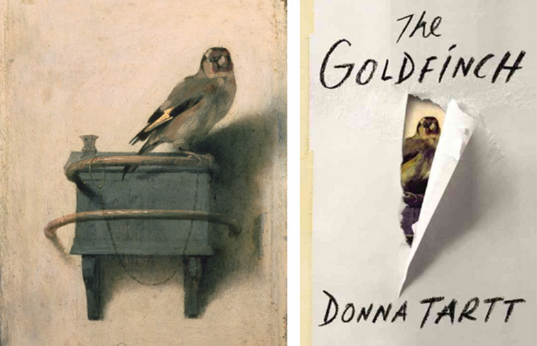 Links: The Goldfinch, 1654, Carel Fabritius (1622-54) Rechts: © Little, Brown and Company. Designer: Keith Hayes.