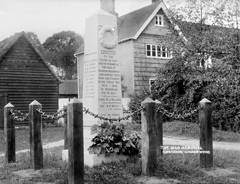 War memorial, 1918-20 (b/w photo), Hallam Ashley, (20th Century) / Grendon Underwood, Buckinghamshire, UK / © English Heritage. NMR