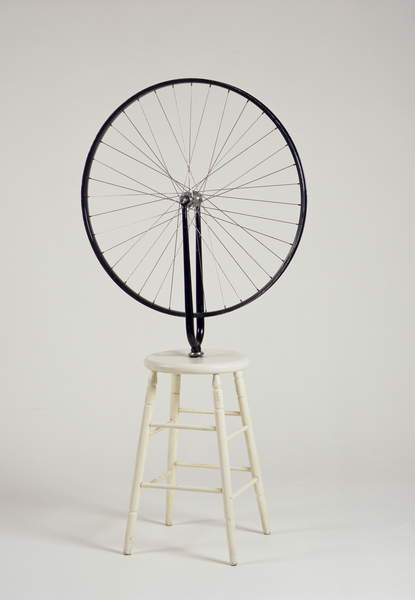 Bicycle Wheel, 1913/64 (bicycle wheel & fork mounted on stool), Duchamp, Marcel (1887-1968) / The Israel Museum, Jerusalem, Israel / Vera & Arturo Schwarz Collection of Dada and Surrealist Art / Bridgeman Images